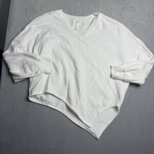 Fabletics White V-Neck Cropped Dolman Sweatshirt